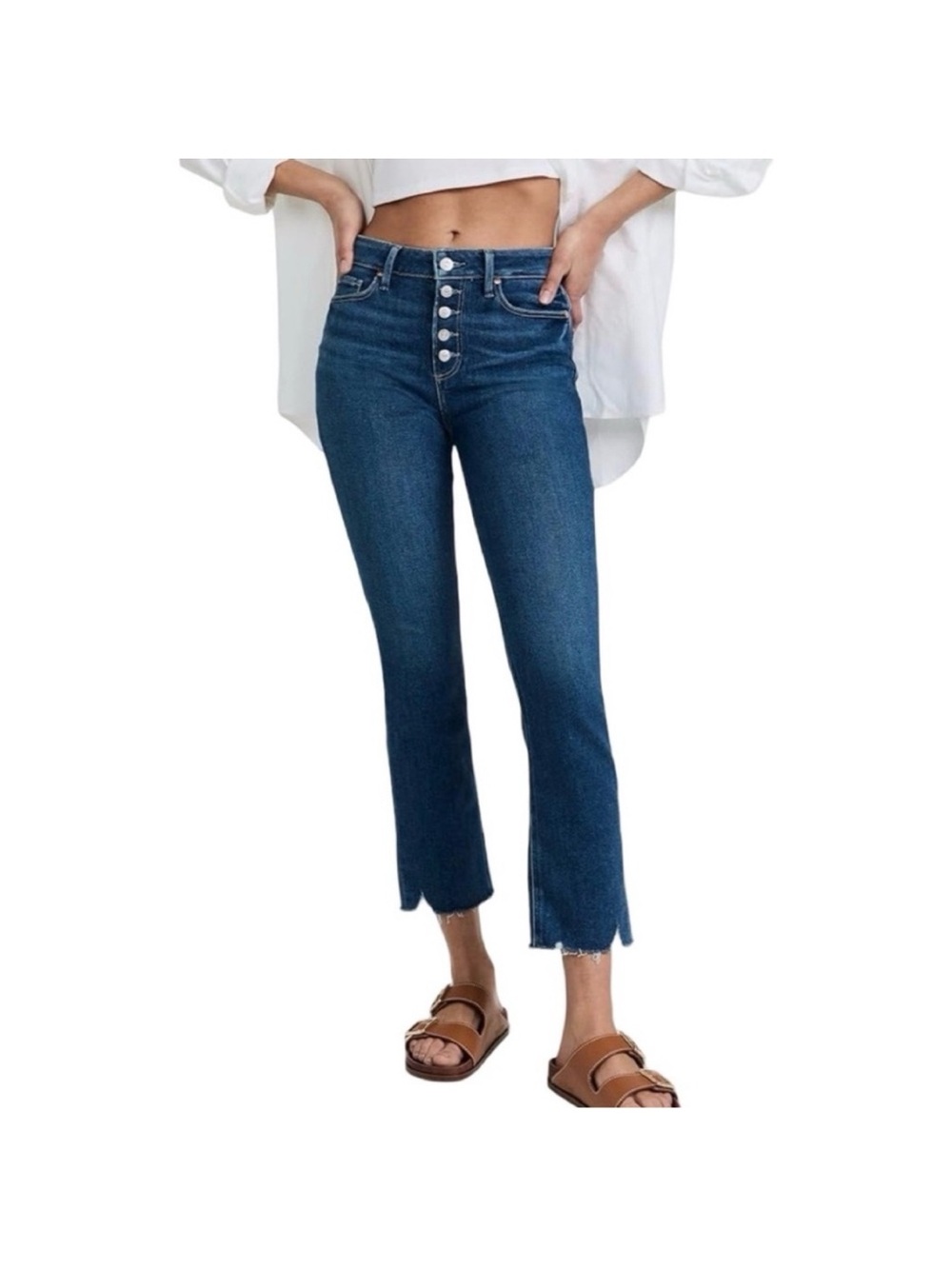 PAIGE Cindy Jeans Size 26 Button Fly Straight Leg Wonderwall Raw Hem